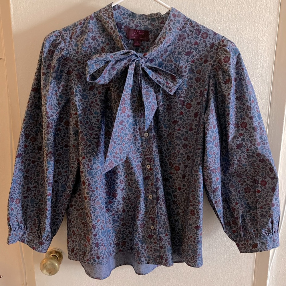 Liberty J Crew floral tie neck blouse, small